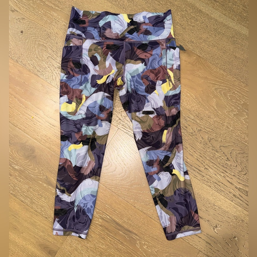 Athleta Multicolor Abstract Capri Leggings - Purple, Blue, Yellow